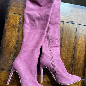 Elegant Pink Suede Knee-High Boots
